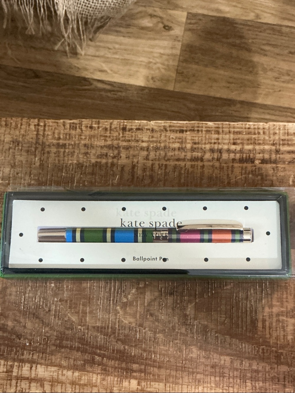 kate spade multicolor striped ballpoint pen with gold trim - Picture 3 of 3